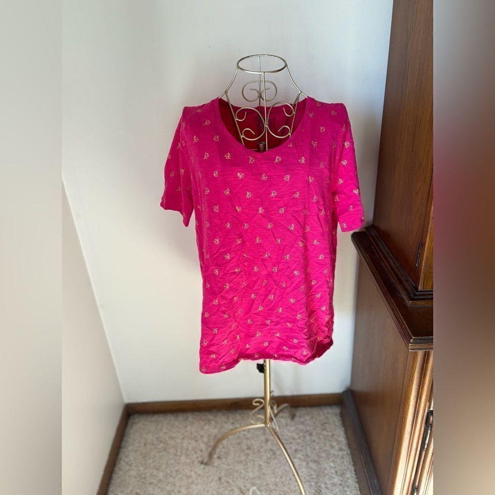 Chico's The Ultimate Tee V Neck Printed Size L Pink